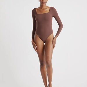 Quince Chocolate Brown Square-Neck Long-Sleeve Bodysuit